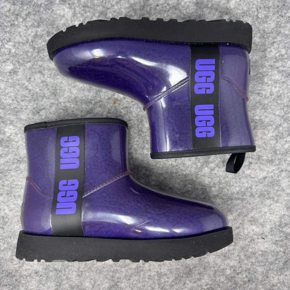 UGG Classic Clear Mini Boots Womens Sz 6 Waterproof Shearling Purple Glossy